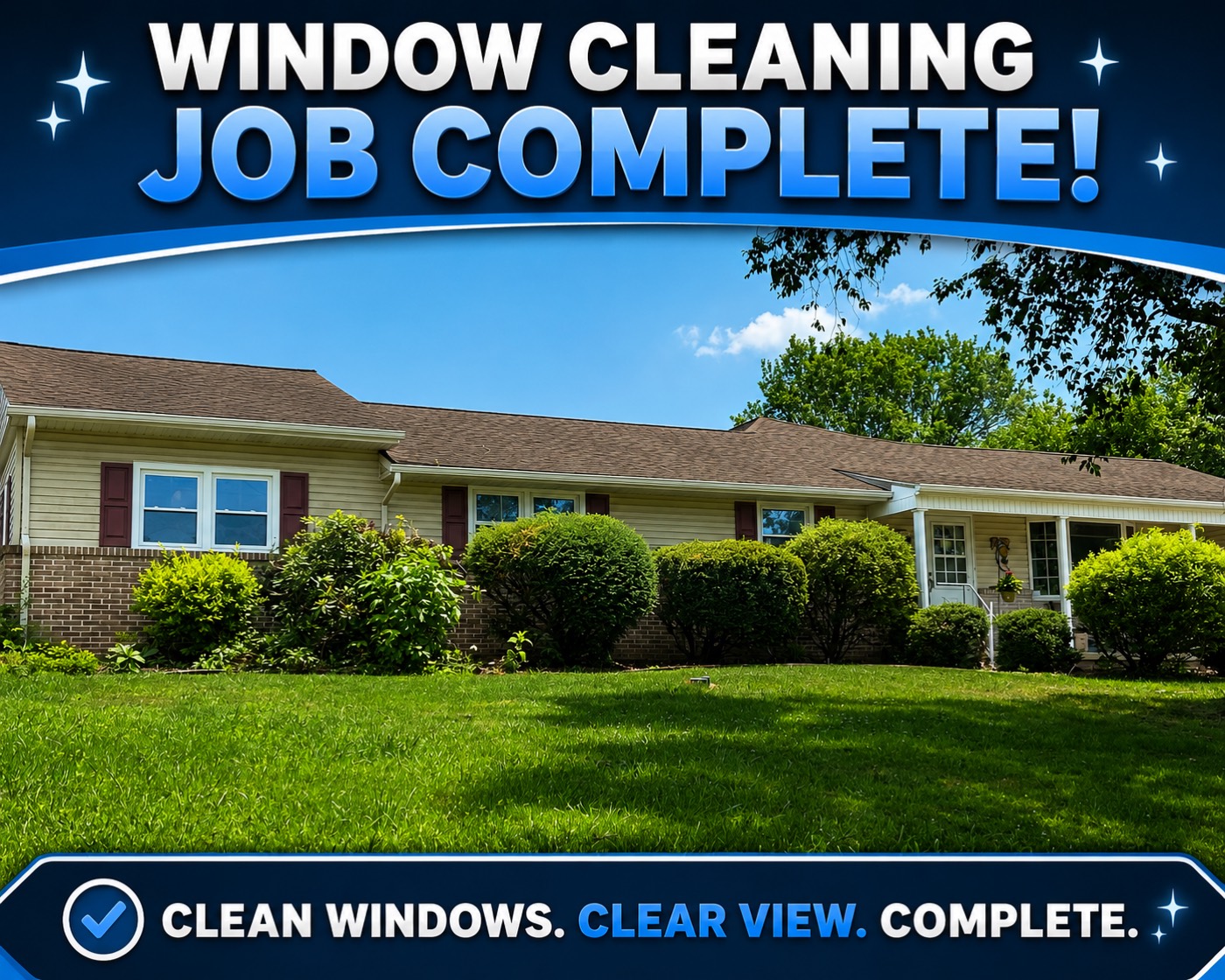 Ranch home with freshly cleaned windows